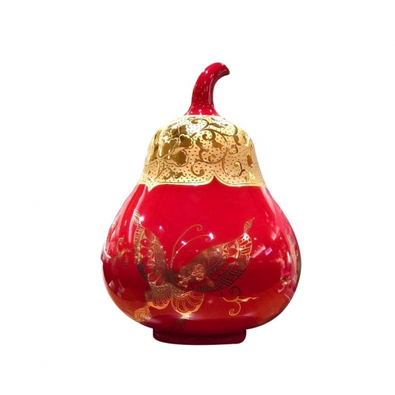 八吋雕金洋紅釉葫蘆