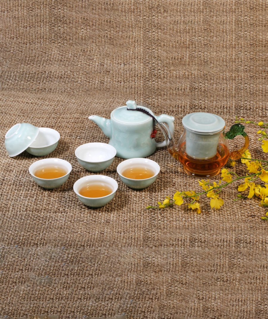 影青瓷1壺1海6杯茶組
